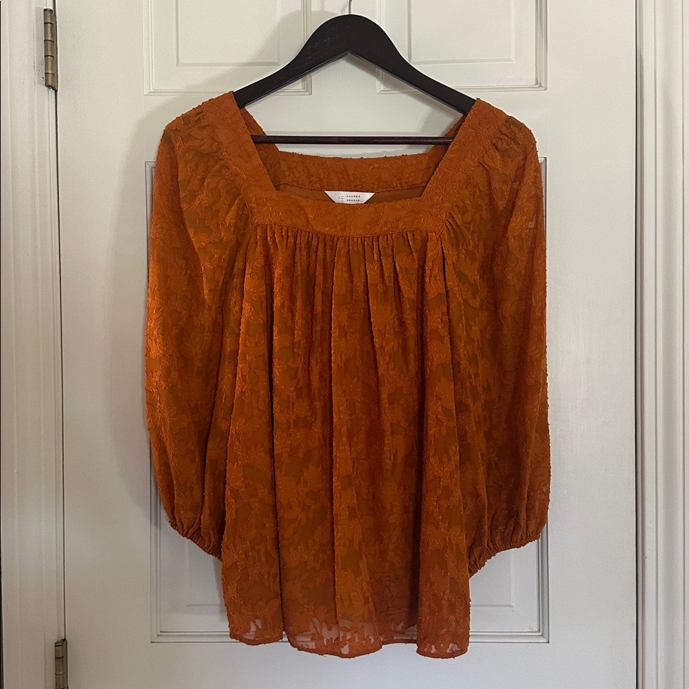 LC Lauren Conrad Burnt Orange Lace Blouse